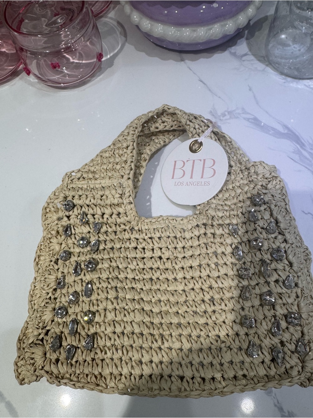 Beige Woven Tote with Embellishments
